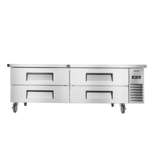 Chef Base Refrigerator, 72" W Commercial Chef Bases Worktop Refrigerators, 4-Drawer Under Counter Fridge with 12 Pans Stainless Steel, Heavy-Duty Refrigerated Base, Invisible Door Handle