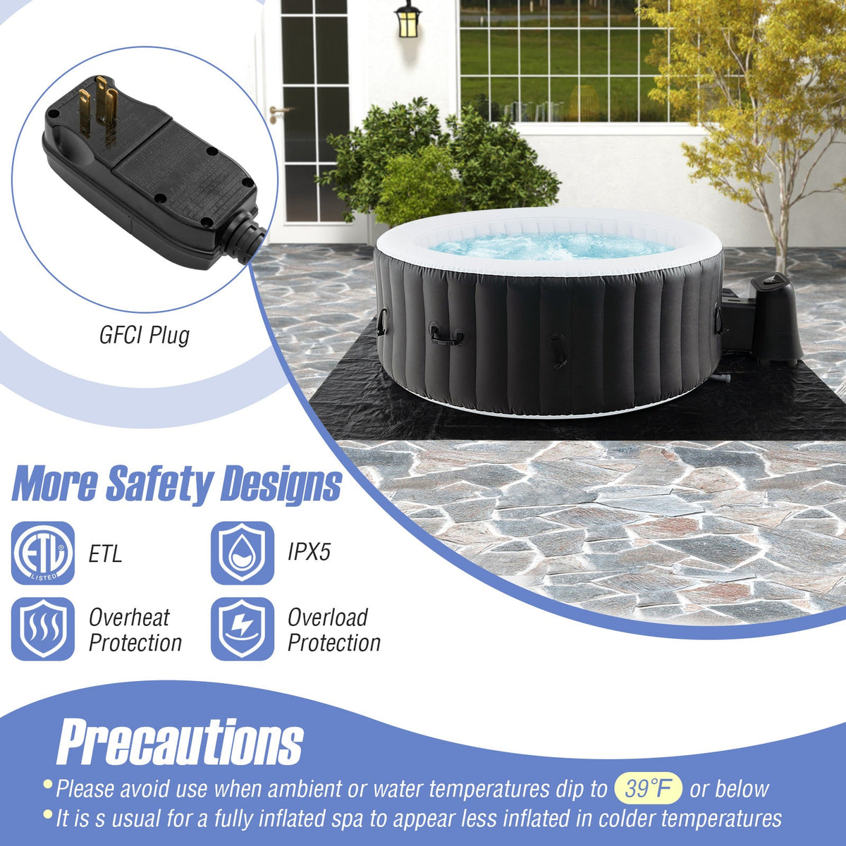 70/80 Inches Round SPA Pool Hottub with 110/130 Air Jets Electric Heater Pump-L