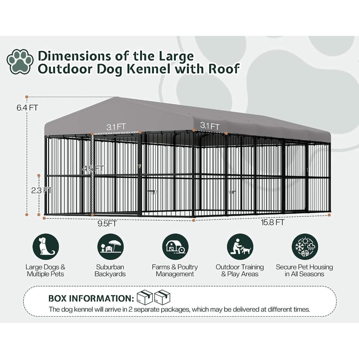 [10X20FT] Large Heavy-Duty Dog Kennel With Waterproof Roof And Dual Doors (SAK94571)