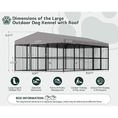 [10X20FT] Large Heavy-Duty Dog Kennel With Waterproof Roof And Dual Doors (SAK94571)