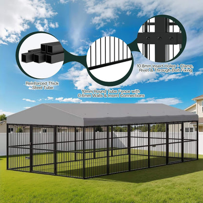 [10X20FT] Large Heavy-Duty Dog Kennel With Waterproof Roof And Dual Doors (SAK94571)
