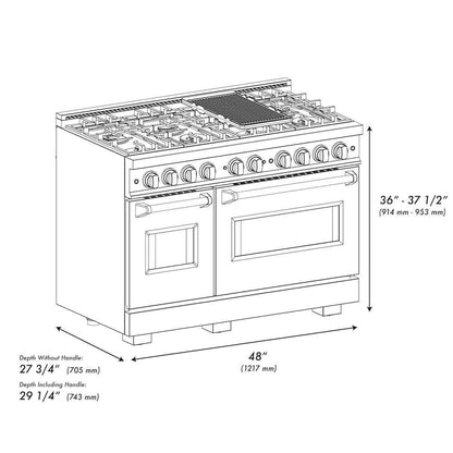 ZLINE 48" Dual Fuel Range, Gas Cooktop, Electric Convection Oven Stainless Steel, Gold CDRZ-48-G