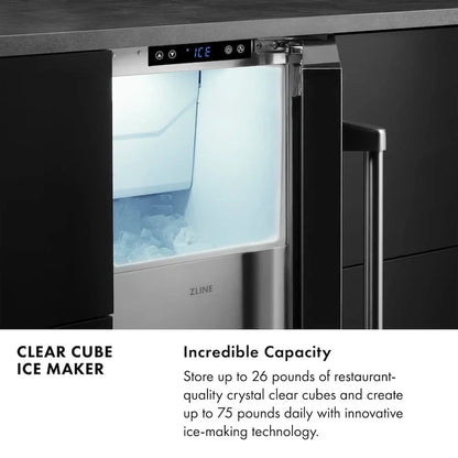 ZLINE 15" Touchstone Clear Cube Ice Maker Drain Pump Panel Ready Door ICCDP-15