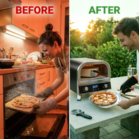 12 In. Propane Pizza Oven, Outdoor Pizza Oven in Black with Rotating Pizza Stone, Glove and Pizza Cutter — Before & After