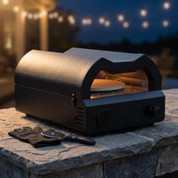 12 In. Propane Pizza Oven, Outdoor Pizza Oven in Black with Rotating Pizza Stone, Glove and Pizza Cutter — Studio Shot