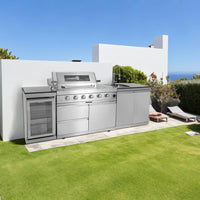 Modular Outdoor Kitchen Island Built for Complete Outdoor Cooking, Built-In Grill, Granite Countertops, Refrigerator