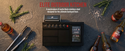 65-Inch 4-Burner Stainless Steel Outdoor Kitchen Grill with Refrigerator - Black