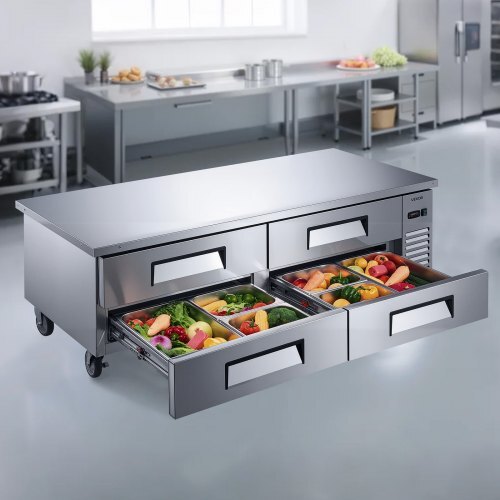 Chef Base Refrigerator, 72" W Commercial Chef Bases Worktop Refrigerators, 4-Drawer Under Counter Fridge with 12 Pans Stainless Steel, Heavy-Duty Refrigerated Base, Invisible Door Handle