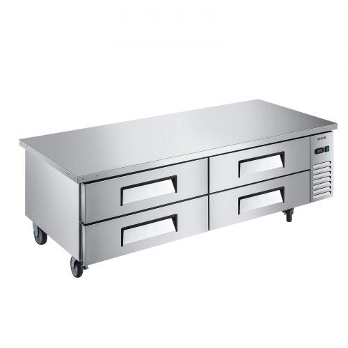 Chef Base Refrigerator, 72" W Commercial Chef Bases Worktop Refrigerators, 4-Drawer Under Counter Fridge with 12 Pans Stainless Steel, Heavy-Duty Refrigerated Base, Invisible Door Handle
