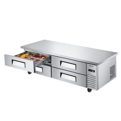 Chef Base Refrigerator, 72" W Commercial Chef Bases Worktop Refrigerators, 4-Drawer Under Counter Fridge with 12 Pans Stainless Steel, Heavy-Duty Refrigerated Base, Invisible Door Handle