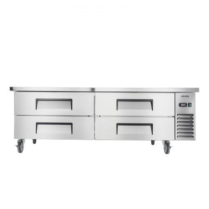 Chef Base Refrigerator, 72" W Commercial Chef Bases Worktop Refrigerators, 4-Drawer Under Counter Fridge with 12 Pans Stainless Steel, Heavy-Duty Refrigerated Base, Invisible Door Handle