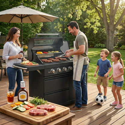 46-Inch 6-Burner Gas Outdoor Grill with LED Controls - Black