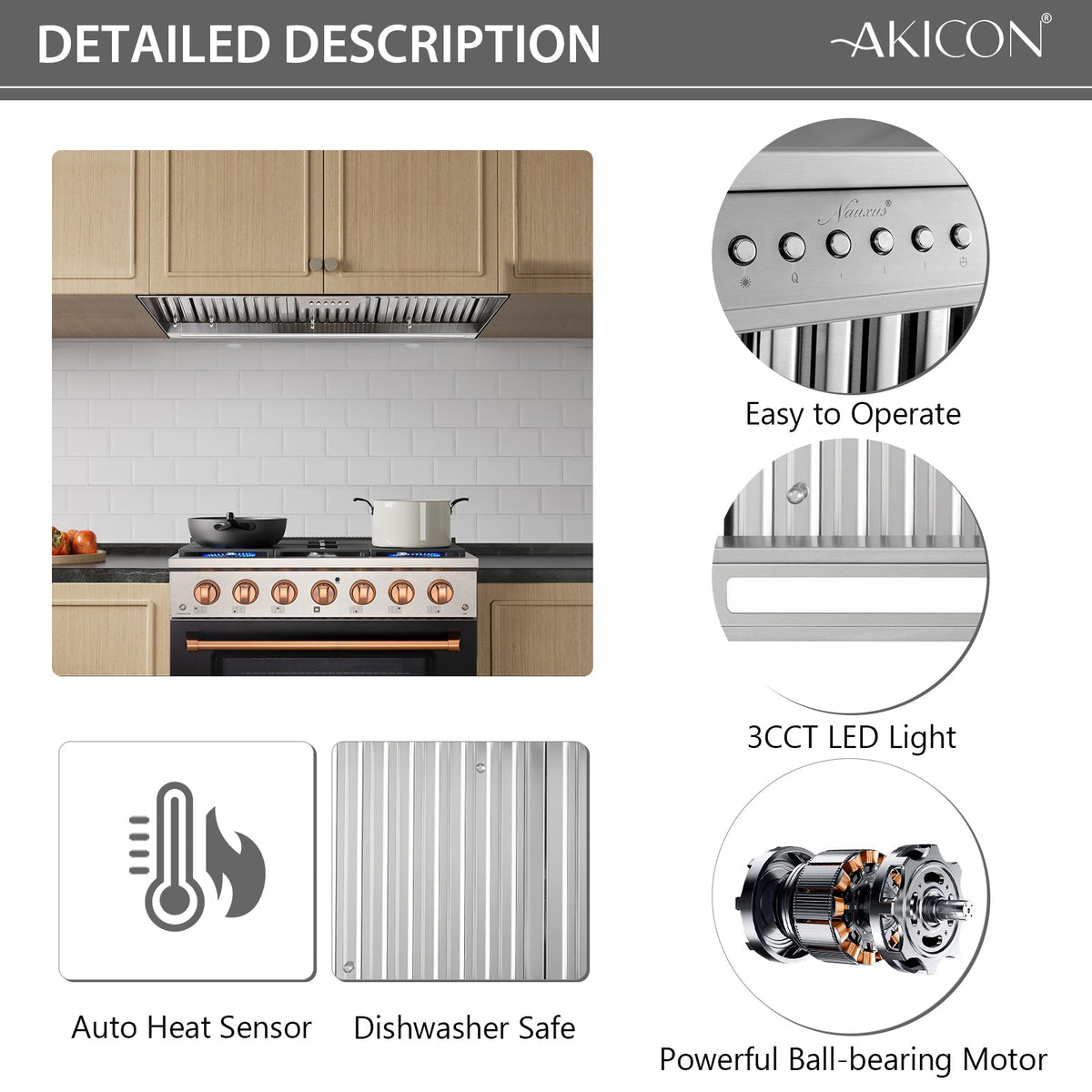 Nauxus 42 Inch Range Hood Insert, 1200 CFM High Power Kitchen Vent with 4 Speeds Ultra-Quiet Operation, Dimmable LED Lighting Dishwasher Safe Filtration System , NX-19IS-42