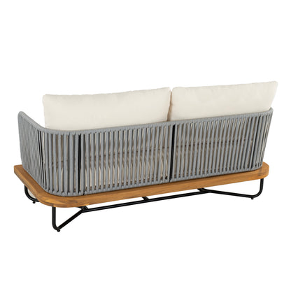 Lucca Outdoor 8 Seaters Acacia Wood and Rope Woven Patio Conversation Set