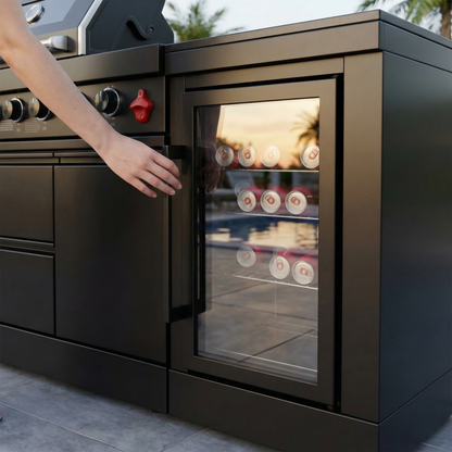 65-Inch 4-Burner Stainless Steel Outdoor Kitchen Grill with Refrigerator - Black