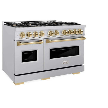 ZLINE 48" Dual Fuel Range, Gas Cooktop, Electric Convection Oven Stainless Steel, Gold CDRZ-48-G