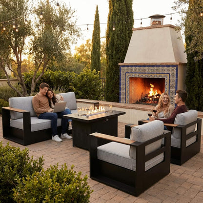 5-Piece Aluminum Patio Furniture Set With 55K BTU Fire Pit Table (SAK61742)