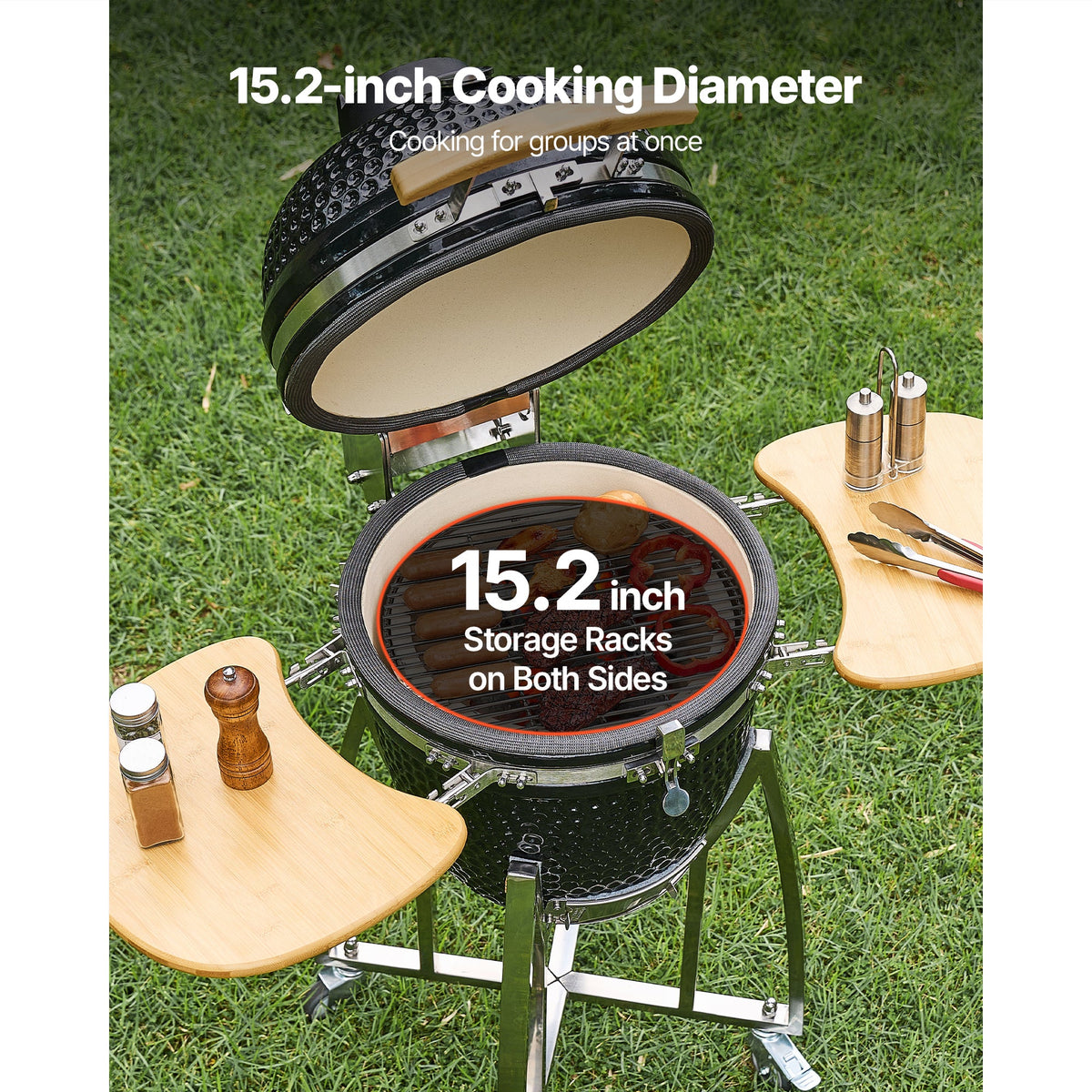 18" Kamado Charcoal Smoker and Grill with Ceramic Construction - Charcoal