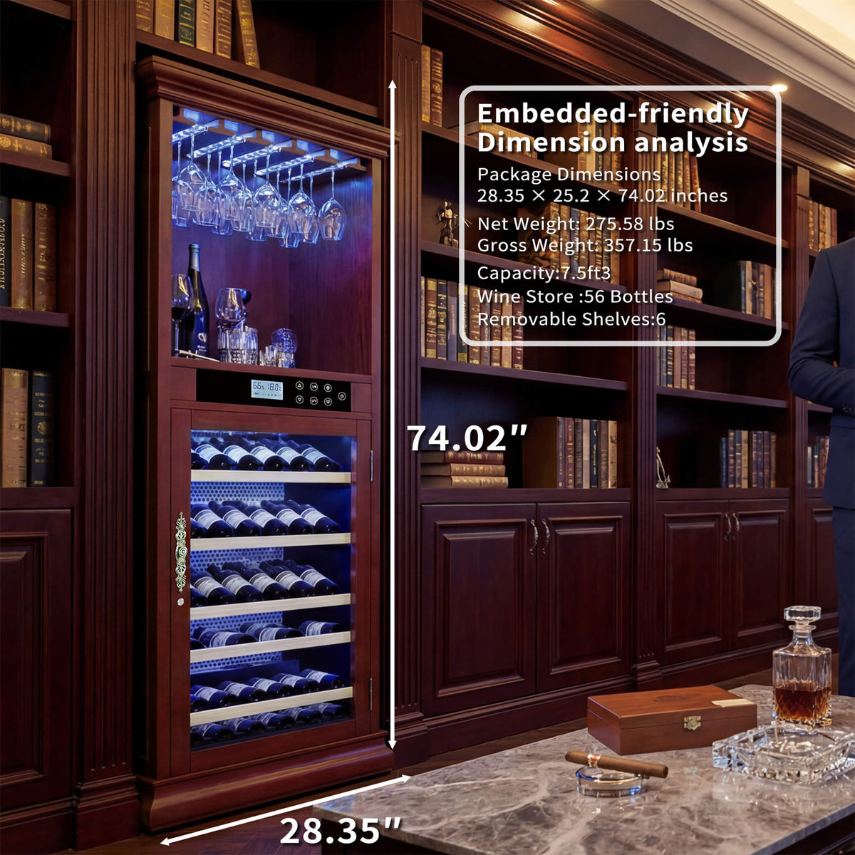 56-Bottle 7.5 Cu.Ft Single-Zone Multi-Tiered Wooden Wine Cooler Cabinet With Humidity And Temperature Controls (SAK73195)