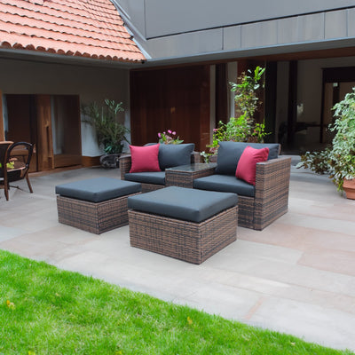 5 Pieces Outdoor Patio Garden Brown Wicker Sectional Conversation Sofa Set