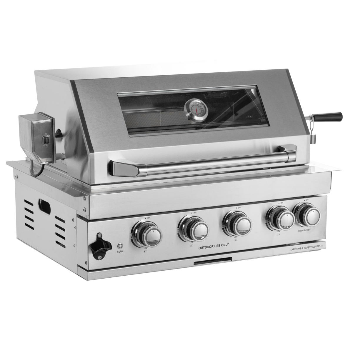 Four Burner Built-In Gas Grill with Infrared Burner and Rotisserie Kit - Stainless Steel