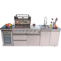 Modular Outdoor Kitchen Island Built for Complete Outdoor Cooking, Built-In Grill, Granite Countertops, Refrigerator
