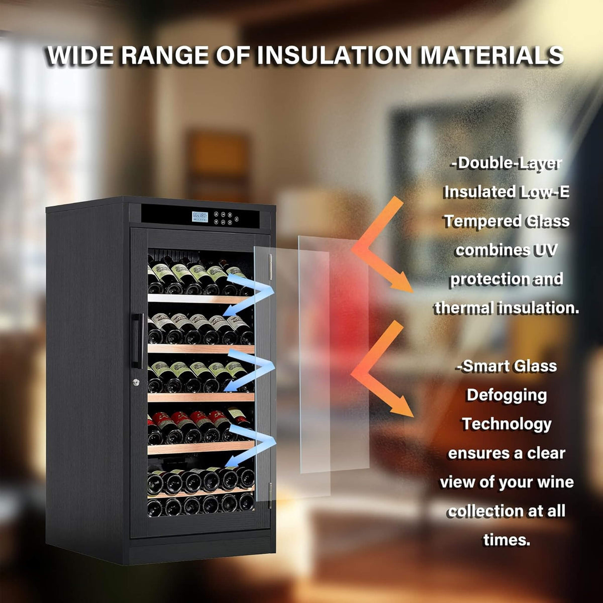 69-Bottle 7.6 Cu.Ft Freestanding Smart Wooden Wine Cooler With LED Touch Display (SAK24861)