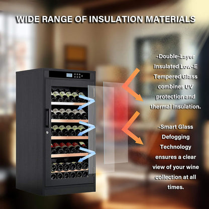 69-Bottle 7.6 Cu.Ft Freestanding Smart Wooden Wine Cooler With LED Touch Display (SAK24861)