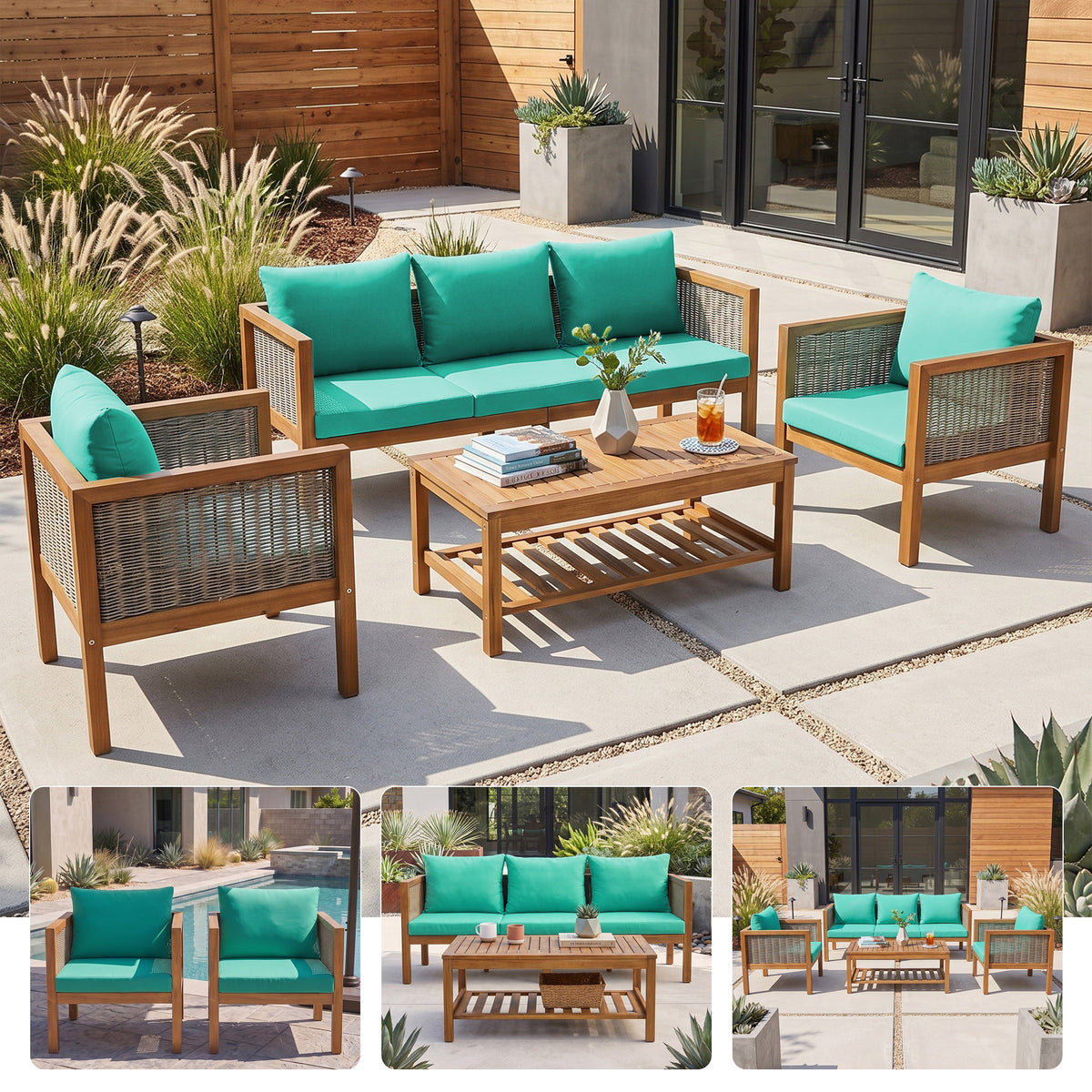 4 Pieces Patio Sofa Set Outdoor Seating Group