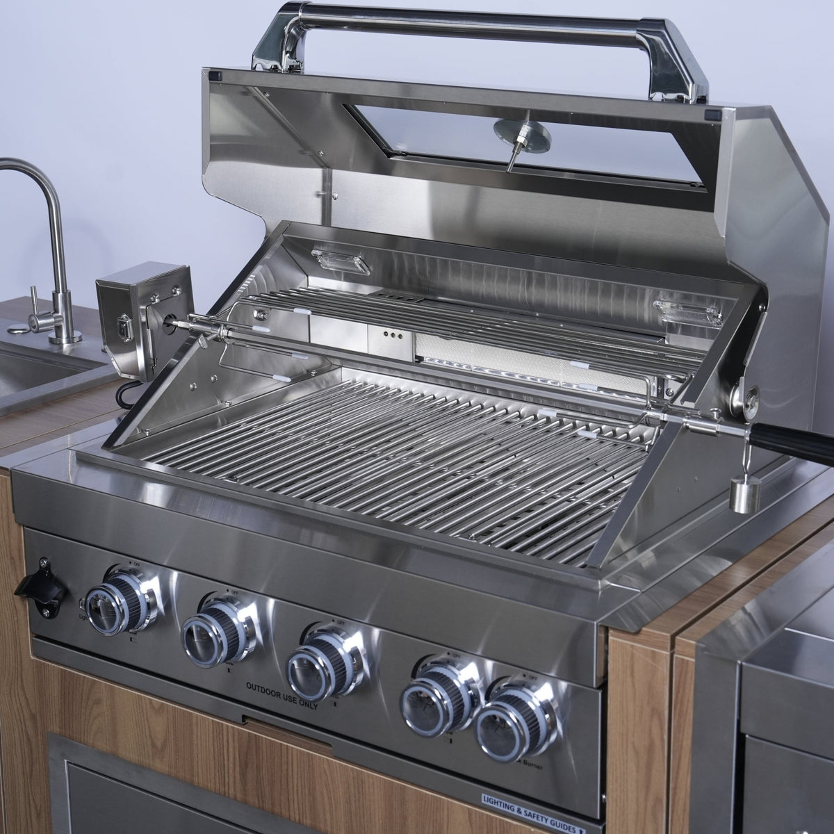 Four Burner Built-In Gas Grill with Infrared Burner and Rotisserie Kit - Stainless Steel