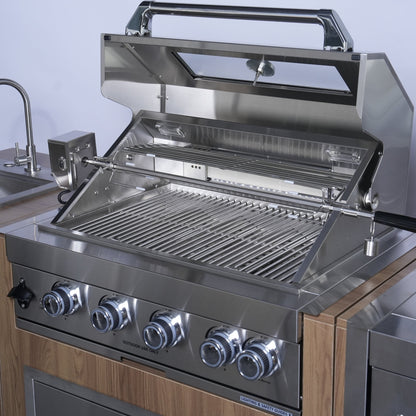 Four Burner Built-In Gas Grill with Infrared Burner and Rotisserie Kit - Stainless Steel