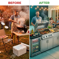 BBQ Island Outdoor Kitchen Kits, 4-Burner 72000 BTU Stainless Steel Modular 98 Inch Natural Gas Outdoor Kitchen Bar Barbecue Island Grill with Refrigerator and Sink for Patio Backyard — Before & After