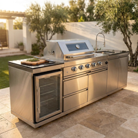 BBQ Island Outdoor Kitchen Kits, 4-Burner 72000 BTU Stainless Steel Modular 98 Inch Natural Gas Outdoor Kitchen Bar Barbecue Island Grill with Refrigerator and Sink for Patio Backyard — Studio Shot