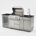 Outdoor Kitchen Island Built for Complete Backyard Cooking, 4-Burner 72K BTU Grill, Refrigerator, Sink