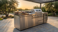 BBQ Island Outdoor Kitchen Kits, 4-Burner 72000 BTU Stainless Steel Modular 98 Inch Natural Gas Outdoor Kitchen Bar Barbecue Island Grill with Refrigerator and Sink for Patio Backyard — Lifestyle