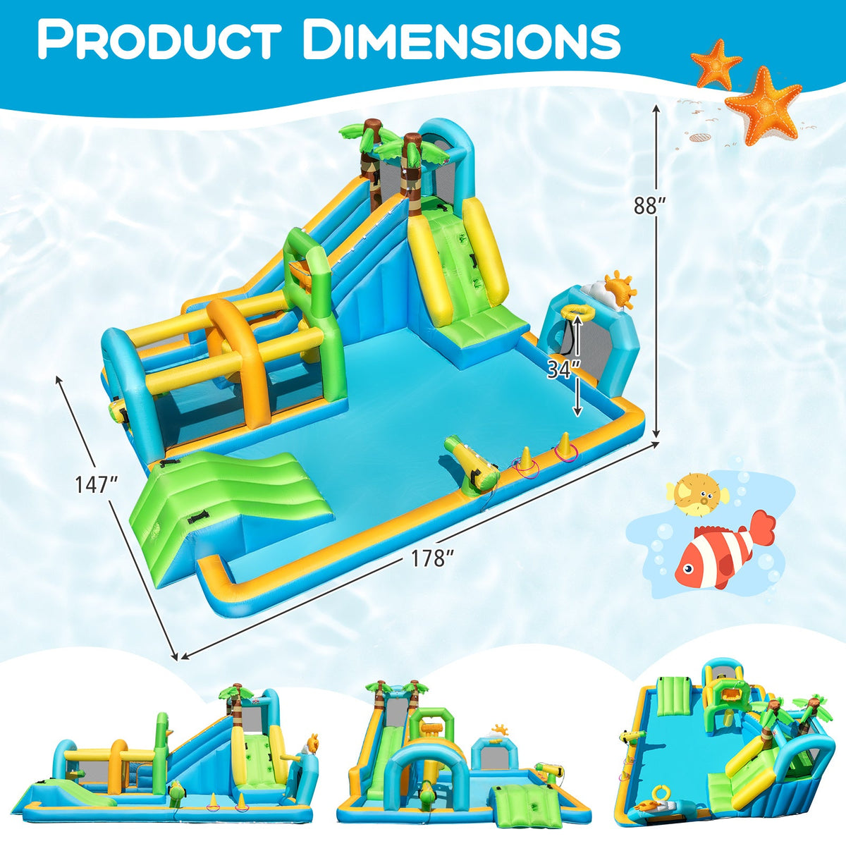 Inflatable Water Slide Tropical Theme Dual Slide Aqua Park with 735W Blower