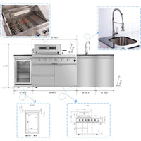Modular Outdoor Kitchen Island Built for Complete Outdoor Cooking, Built-In Grill, Granite Countertops, Refrigerator
