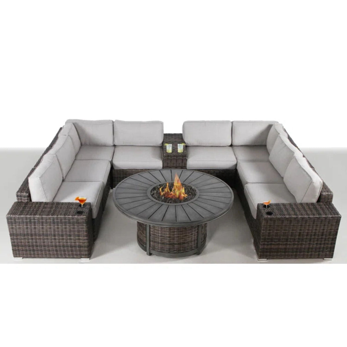 Patio Seating Group With Cushions And Fire Pit - Espresso