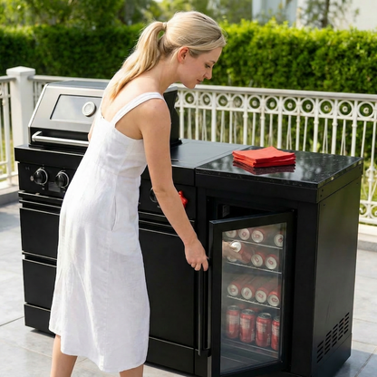 65-Inch 4-Burner Stainless Steel Outdoor Kitchen Grill with Refrigerator - Black