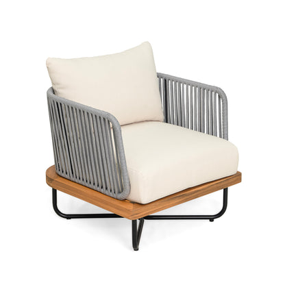 Lucca Outdoor 8 Seaters Acacia Wood and Rope Woven Patio Conversation Set
