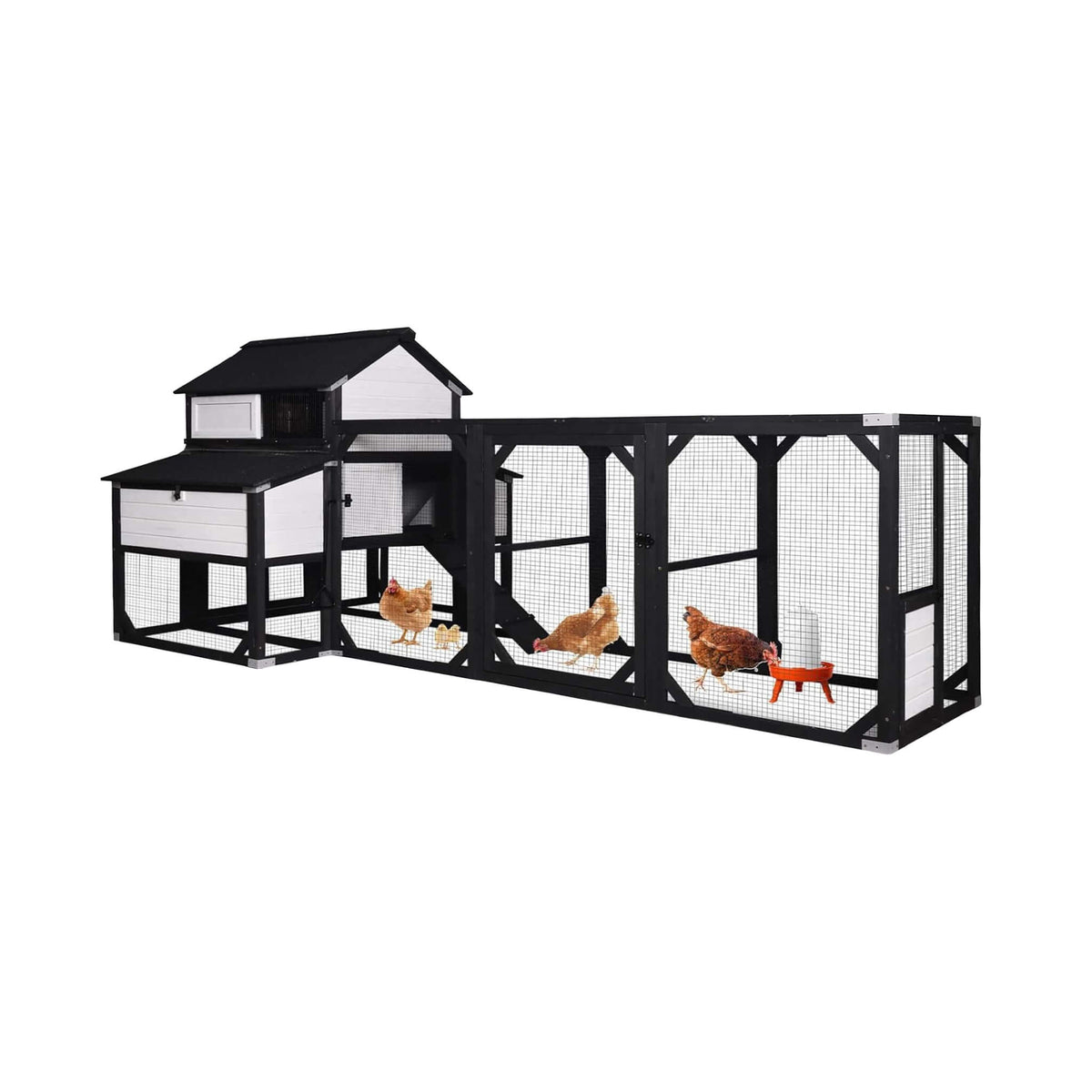 Large 118-Inch Outdoor Wooden Chicken Coop With Extended Run And 6 Nesting Boxes [8-10 Chickens] (SAK63940)