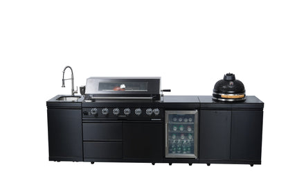 115-Inch Stainless Steel Outdoor Kitchen Barbecue Island Grill with Granite Countertops - Black