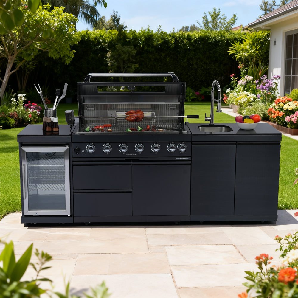 Stainless Steel Outdoor Kitchen Grill Island with Rotisserie Kit - Silver