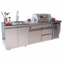 Outdoor Kitchen Island Built for Complete Backyard Cooking, 4-Burner 72K BTU Grill, Refrigerator, Sink