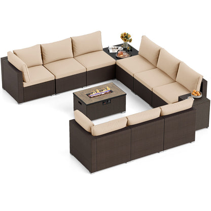 Outdoor PE Rattan Conversation Set with 32‚Äù Propane Fire Pit Table and Tank Holder