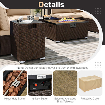Outdoor PE Rattan Conversation Set with 32‚Äù Propane Fire Pit Table and Tank Holder