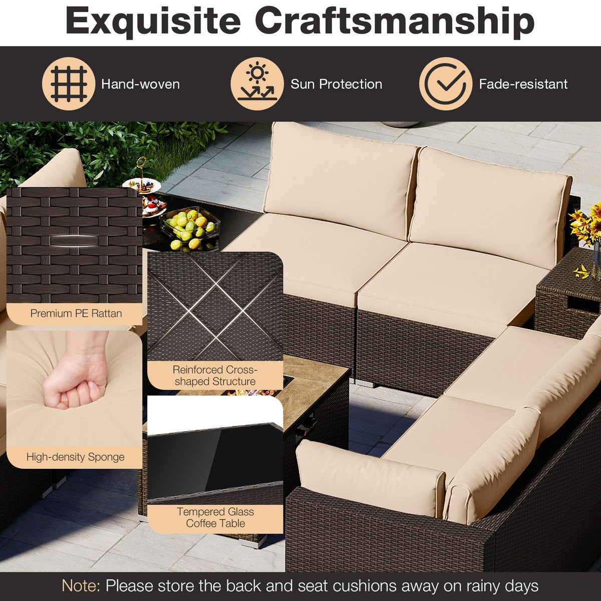 Outdoor PE Rattan Conversation Set with 32‚Äù Propane Fire Pit Table and Tank Holder