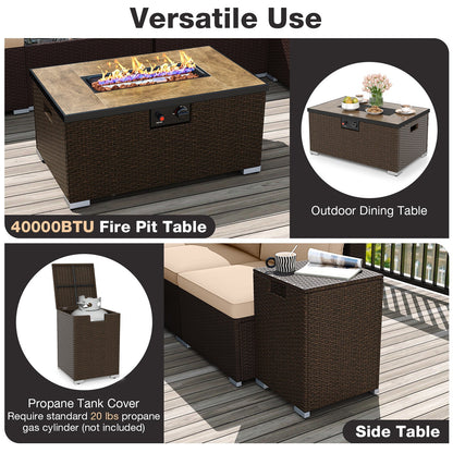 Outdoor PE Rattan Conversation Set with 32‚Äù Propane Fire Pit Table and Tank Holder