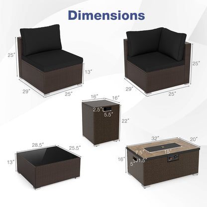 Outdoor PE Rattan Conversation Set with 32‚Äù Propane Fire Pit Table and Tank Holder