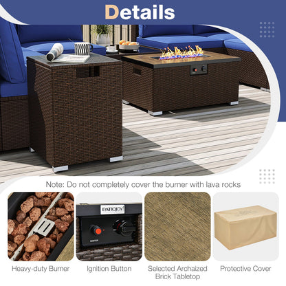 Outdoor PE Rattan Conversation Set with 32‚Äù Propane Fire Pit Table and Tank Holder